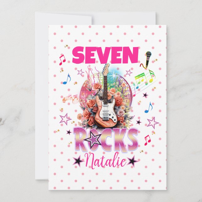 Rock'n'Roll Guitar Musical Birthday Girl Rockstar  Invitation (Front)