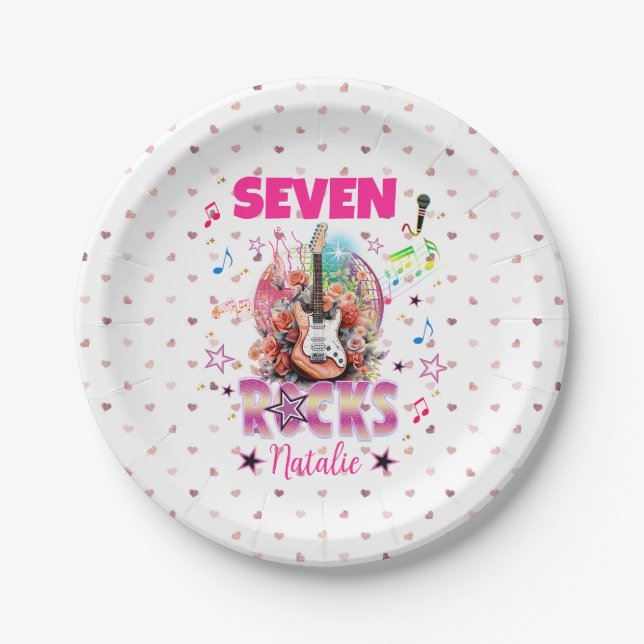 Rock'n'Roll Guitar Musical Birthday Girl Rockstar  Paper Plate (Front)