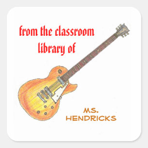 Rock'n'roll personalised teacher bookplate square sticker