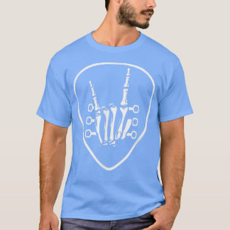 Rocknroll Skeleton Hand Retro Guitar Plectrum Rock T-Shirt