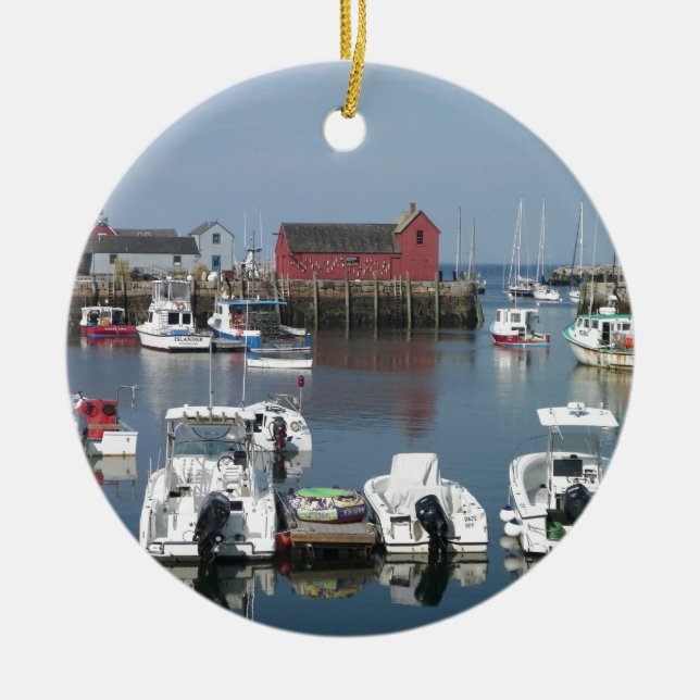 Rockport Harbour Ceramic Tree Decoration (Front)