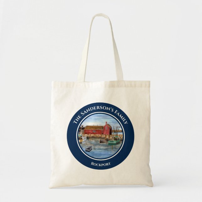 Rockport Harbour Massachusetts New England Paintin Tote Bag (Front)