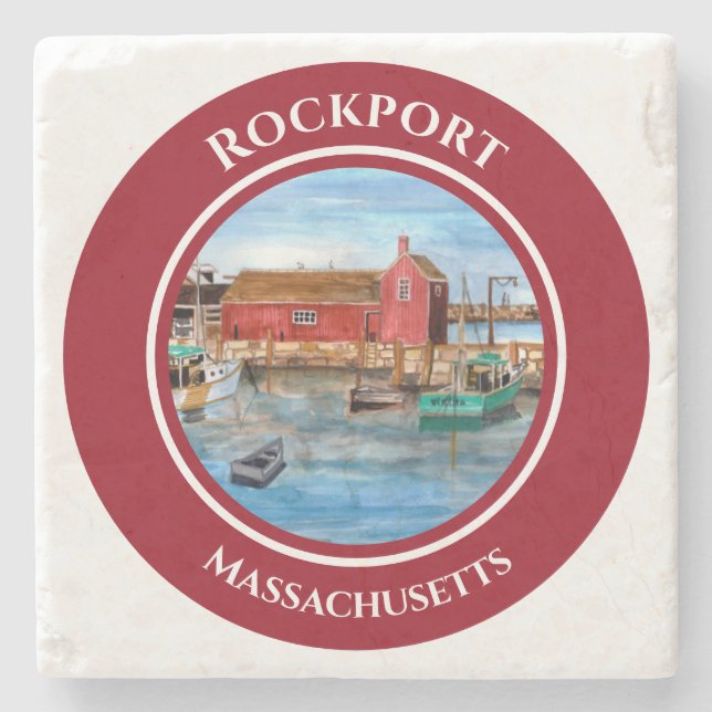 Rockport Harbour Massachusetts New England Stone Coaster (Front)
