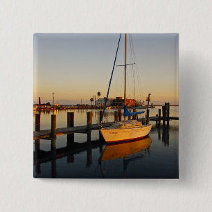 Rockport, Texas harbor at sunset 15 Cm Square Badge