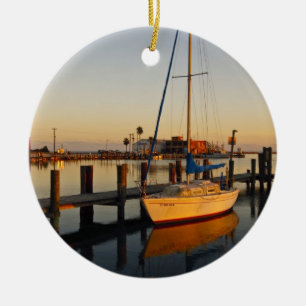 Rockport, Texas harbour at sunset Ceramic Tree Decoration