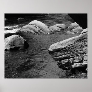 Rocks And Stream Nature Black And White Poster
