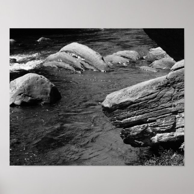Rocks And Stream Nature Black And White  Poster (Front)