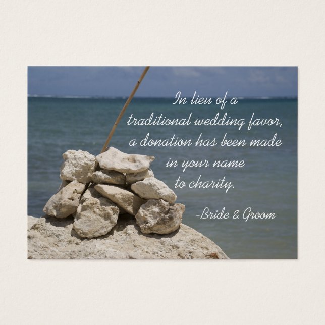 Rocks on Beach Wedding Charity Favour Card (Front)
