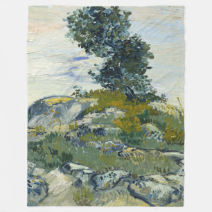 Rocks with Oak Tree, Van Gogh Oil Painting Fleece Blanket