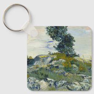 Rocks with Oak Tree, Van Gogh Oil Painting Key Ring