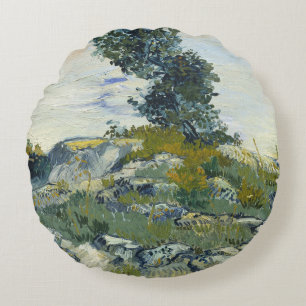 Rocks with Oak Tree, Van Gogh Oil Painting Round Cushion