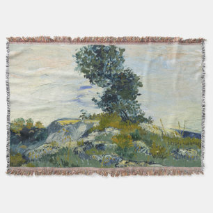 Rocks with Oak Tree, Van Gogh Oil Painting Throw Blanket