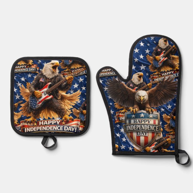 Rockstar American Eagle Independence Day oven admi Mitt & Pot Holder Set (Front)