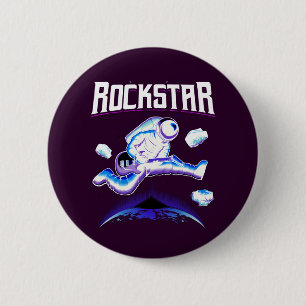 Rockstar astronaut playing guitar in space button