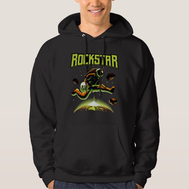 Rockstar astronaut playing guitar in space  hoodie (Front)