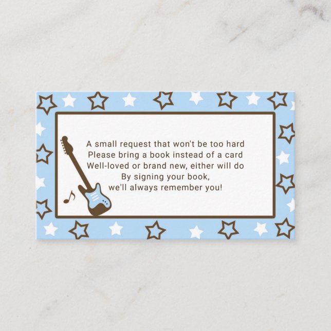 Rockstar baby shower book request - blue business card (Front)