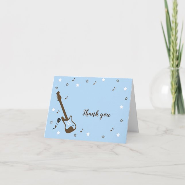 Rockstar baby shower thank you note, blue brown (Front)