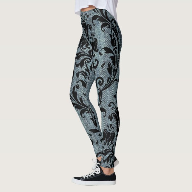Rockstar Black Damask Green Viper Snakeskin Leggings (Left)