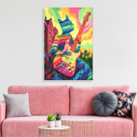 Rockstar Cat - Colourful Guitar Art