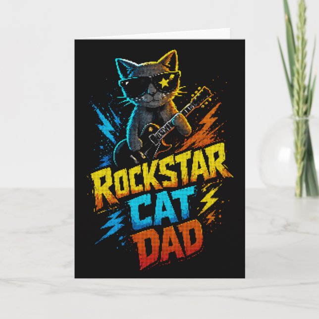 Rockstar Cat Dad Guitar Lover Card (Front)