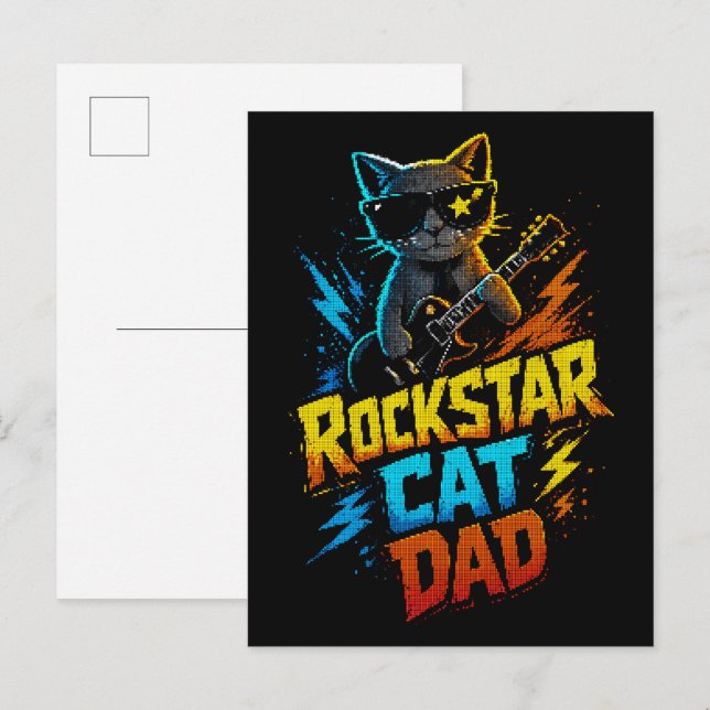 Rockstar Cat Dad Guitar Lover Postcard (Front/Back)