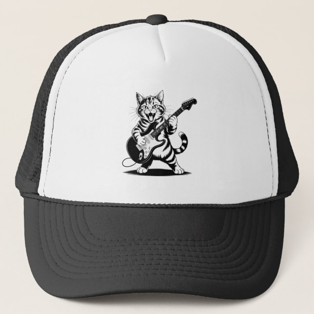 Rockstar Cat Guitar Solo – Funny Music Lover Gift Trucker Hat (Front)