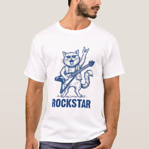 Rockstar Cat Guitar Vintage Engraving Shirt Design