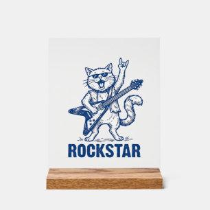 Rockstar Cat Guitar Vintage Engraving Shirt Design Acrylic Sign