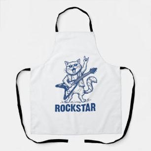 Rockstar Cat Guitar Vintage Engraving Shirt Design Apron