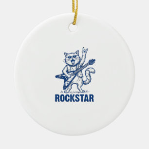 Rockstar Cat Guitar Vintage Engraving Shirt Design Ceramic Tree Decoration