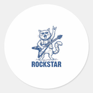Rockstar Cat Guitar Vintage Engraving Shirt Design Classic Round Sticker
