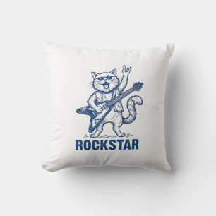 Rockstar Cat Guitar Vintage Engraving Shirt Design Cushion