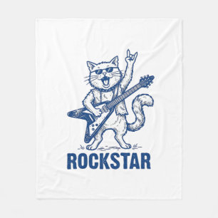 Rockstar Cat Guitar Vintage Engraving Shirt Design Fleece Blanket