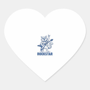 Rockstar Cat Guitar Vintage Engraving Shirt Design Heart Sticker