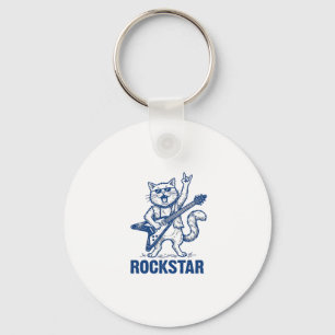 Rockstar Cat Guitar Vintage Engraving Shirt Design Key Ring