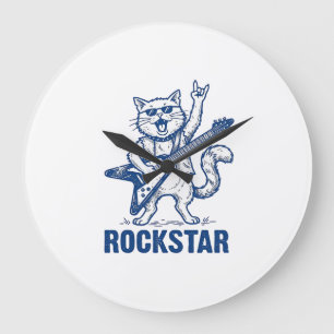 Rockstar Cat Guitar Vintage Engraving Shirt Design Large Clock