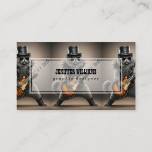 Rockstar Cat Playing Electric Guitar in Leather Business Card