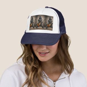 Rockstar Cat Playing Electric Guitar in Leather Trucker Hat