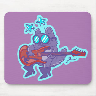 rockstar cat playing guitar funny cartoon mouse mat