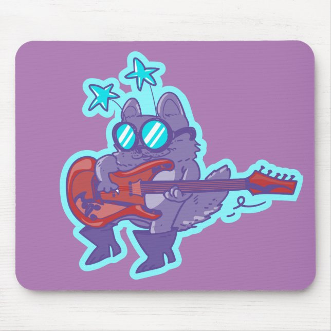 rockstar cat playing guitar funny cartoon mouse mat (Front)