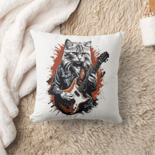 Rockstar Cat Shredding Guitar Cushion