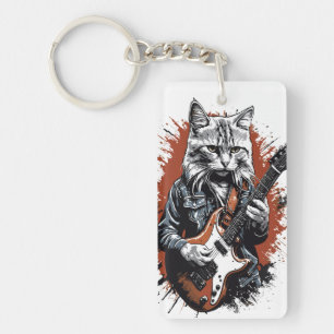 Rockstar Cat Shredding Guitar Key Ring