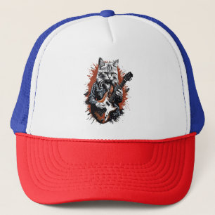 Rockstar Cat Shredding Guitar Trucker Hat
