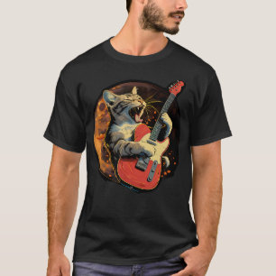 Rockstar Cat With Electric Guitar Musical Cat Love T-Shirt