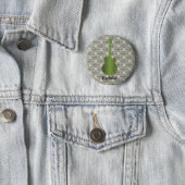Rockstar Damask Guitar Button, Olive Green 6 Cm Round Badge (In Situ)