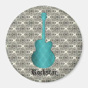 Rockstar Damask Guitar Magnet, Turquoise Magnet