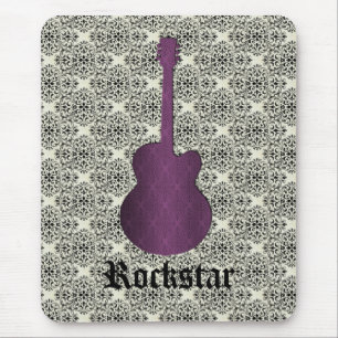 Rockstar Damask Guitar Mousepad, Violet Mouse Mat
