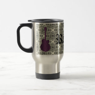 Rockstar Damask Guitar Mug, Violet Travel Mug