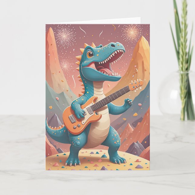 Rockstar Dino Birthday Bash Card (Front)