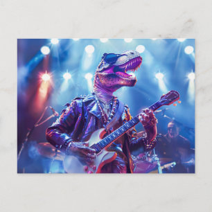 Rockstar Dinosaur on Stage Holiday Postcard